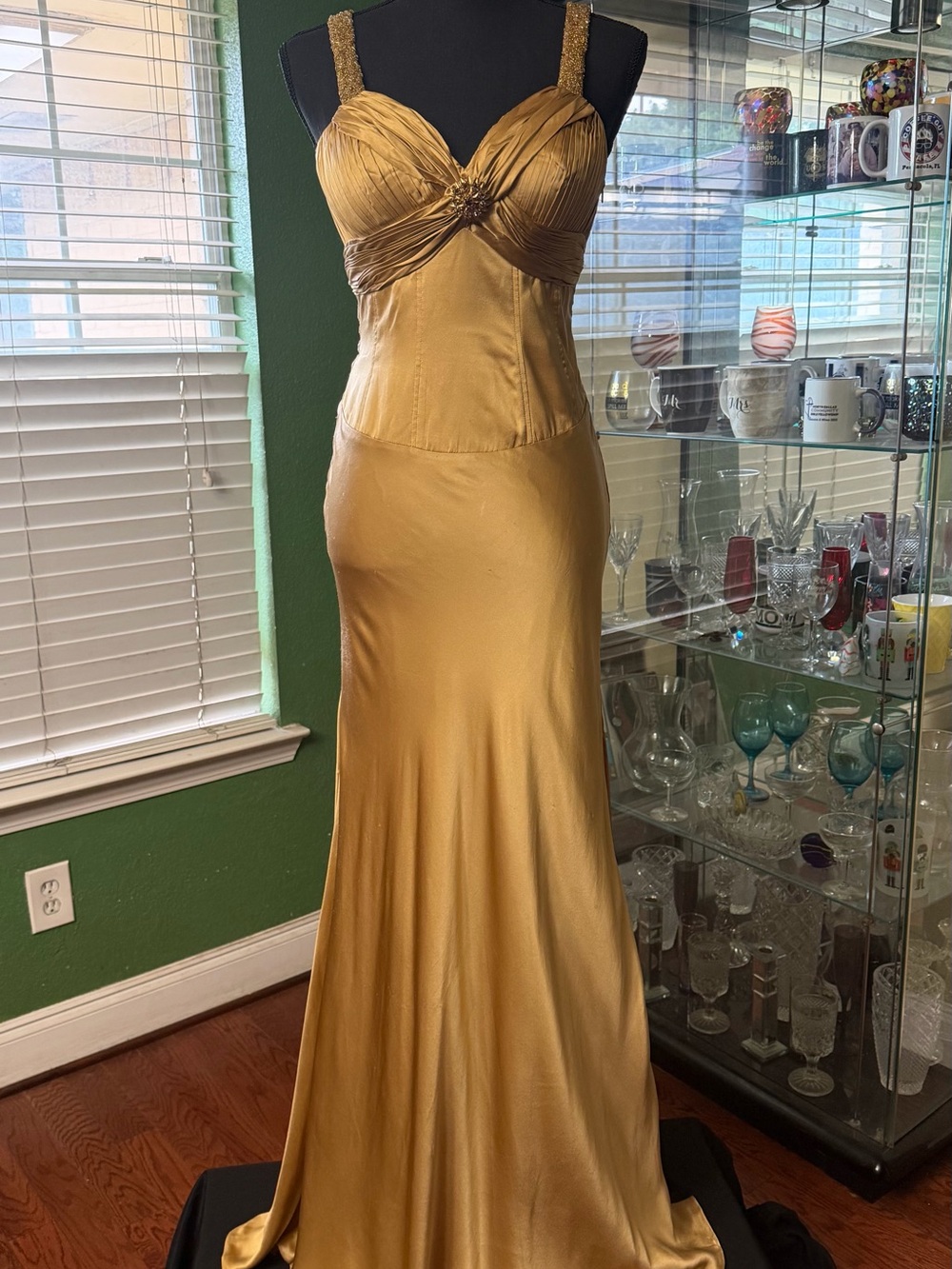 Morrell Maxie Gold Satin Maxi Evening Dress